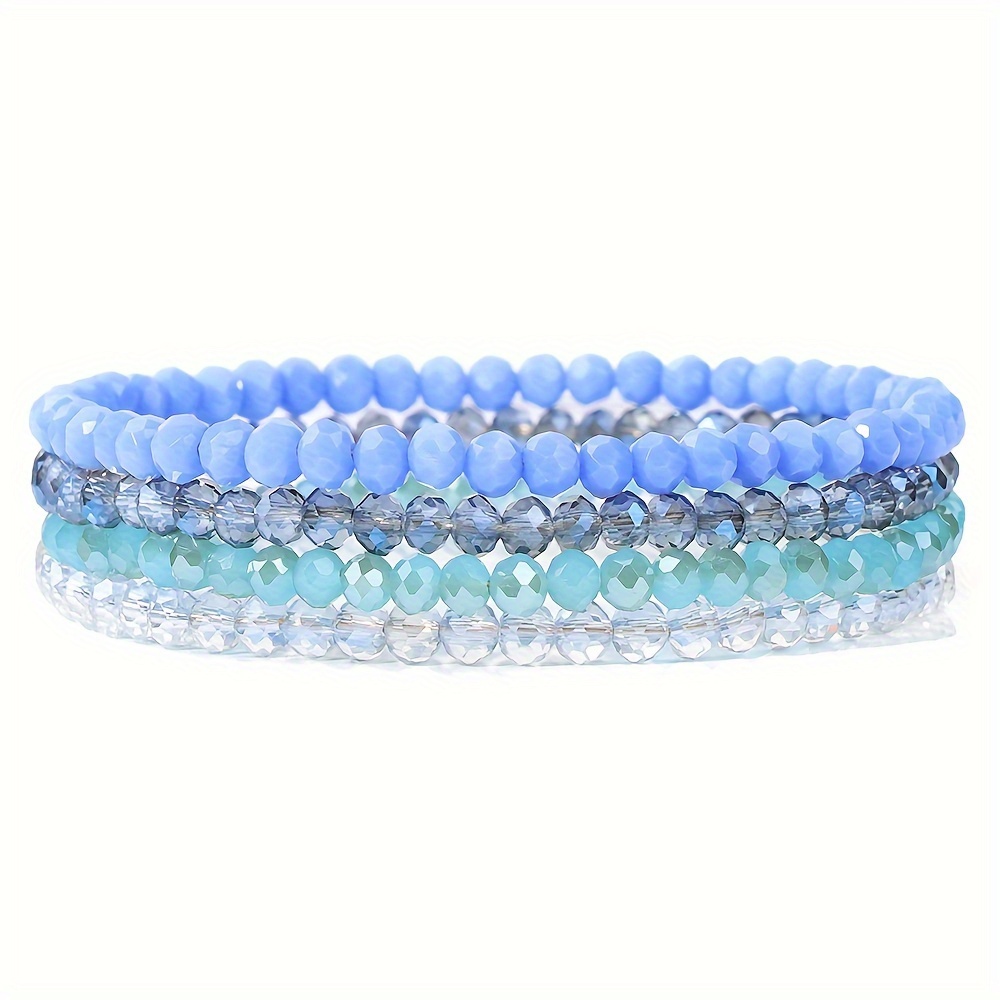 4pcs Boho Style Glass Bead Elastic Bracelets Colorful Jewelry